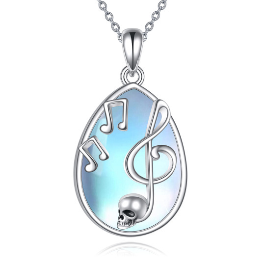 14K witgouden maansteen hangerketting met muzieksymbool en schedel