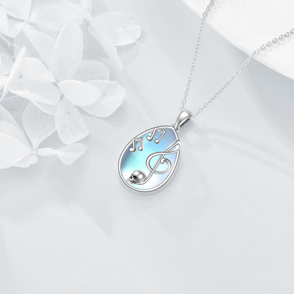 Colar de Pingente em Ouro Branco 14K com Pedra-Mãe, Símbolo da Música e Caveira-3
