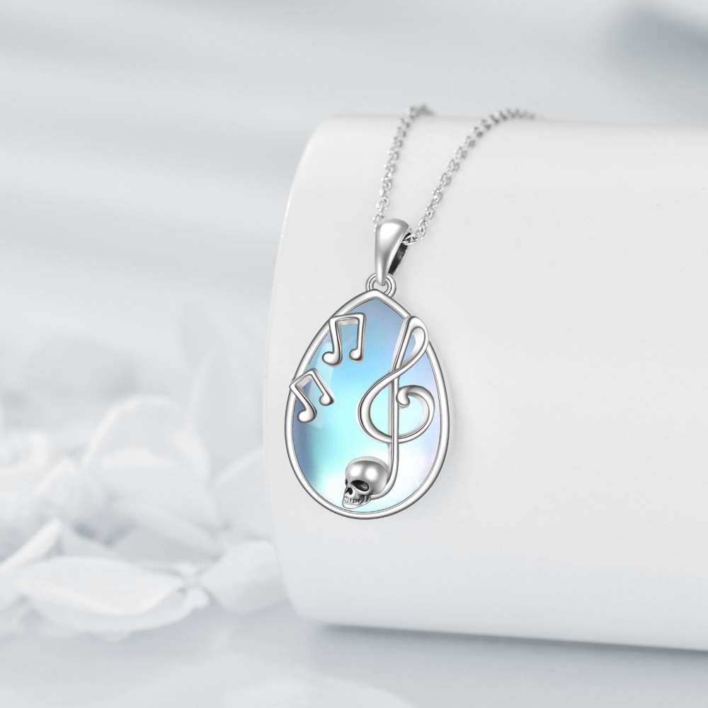 Colar de Pingente em Ouro Branco 14K com Pedra-Mãe, Símbolo da Música e Caveira-4