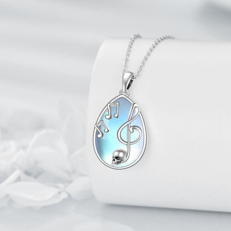 14K White Gold Moonstone Music Symbol & Skull Pendant Necklace-4