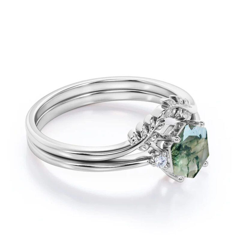 Sterling Silver Moss Agate Personalized Engraving & Engagement Ring-4