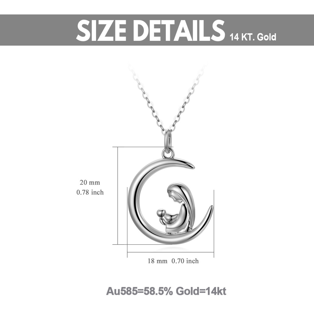 10K White Gold Mother & Daughter Moon Necklace for Women-5