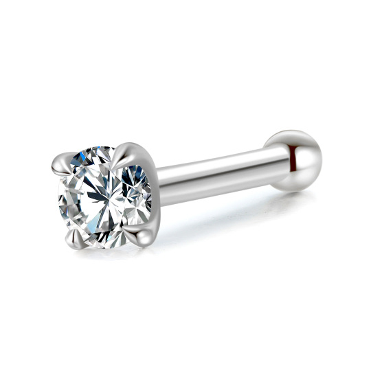 10K White Gold Cubic Zirconia Personalized Birthstone Nose Ring