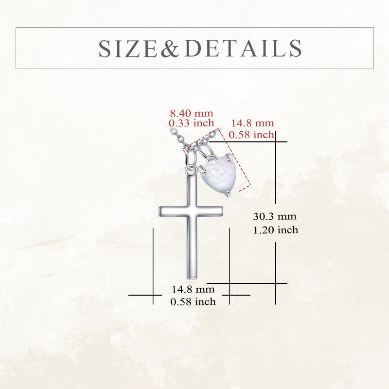 Platinum with White Gold Plated Opal Cross & Heart Pendant Necklace-5