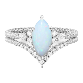 Bague de fiançailles en or blanc 10 carats avec opale et moissanite-2