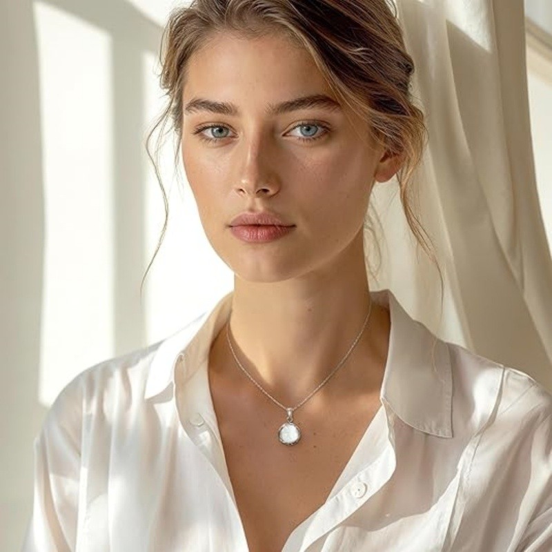 Collier pendentif en or blanc 14K avec opale-2