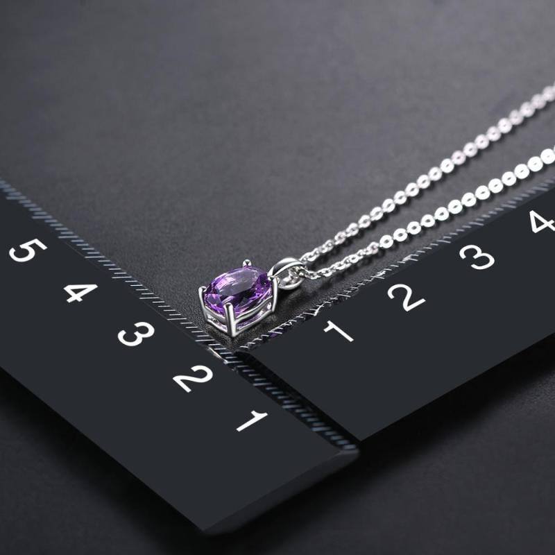 10K White Gold Oval Amethyst Round Pendant Necklace-3