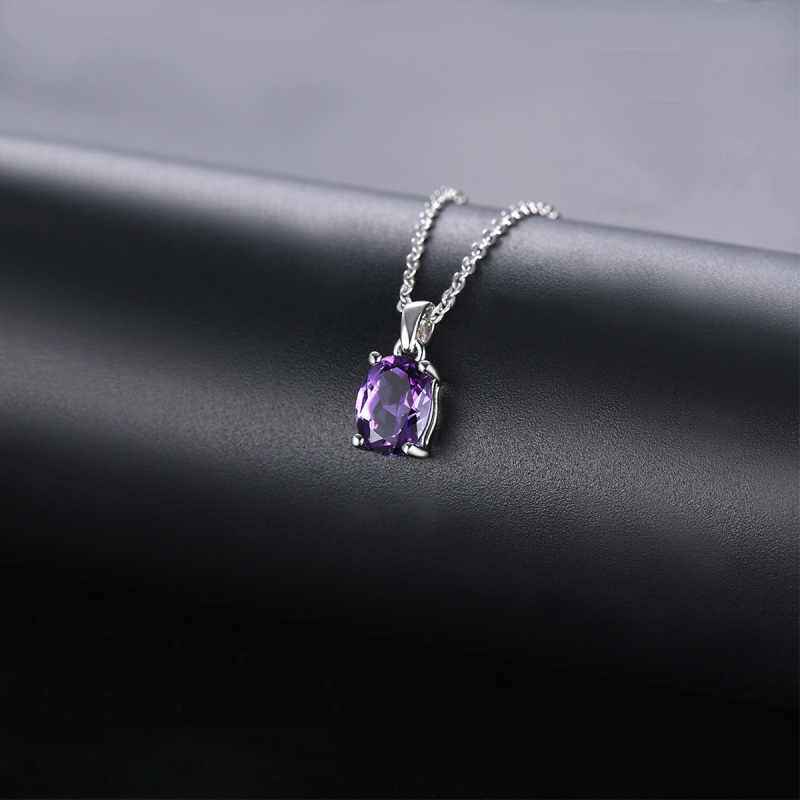 10K White Gold Oval Amethyst Round Pendant Necklace-4