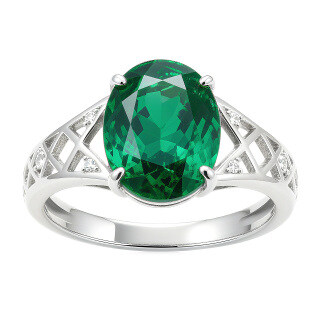 14K White Gold Oval Cut Emerald Engagement Ring-18
