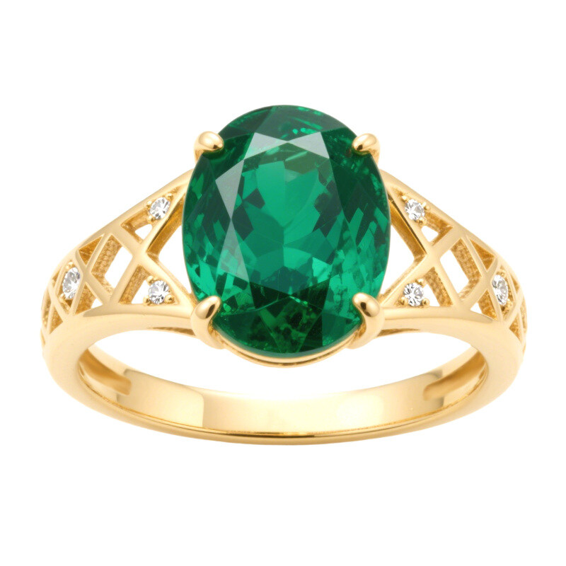 14K White Gold Oval Cut Emerald Engagement Ring-2