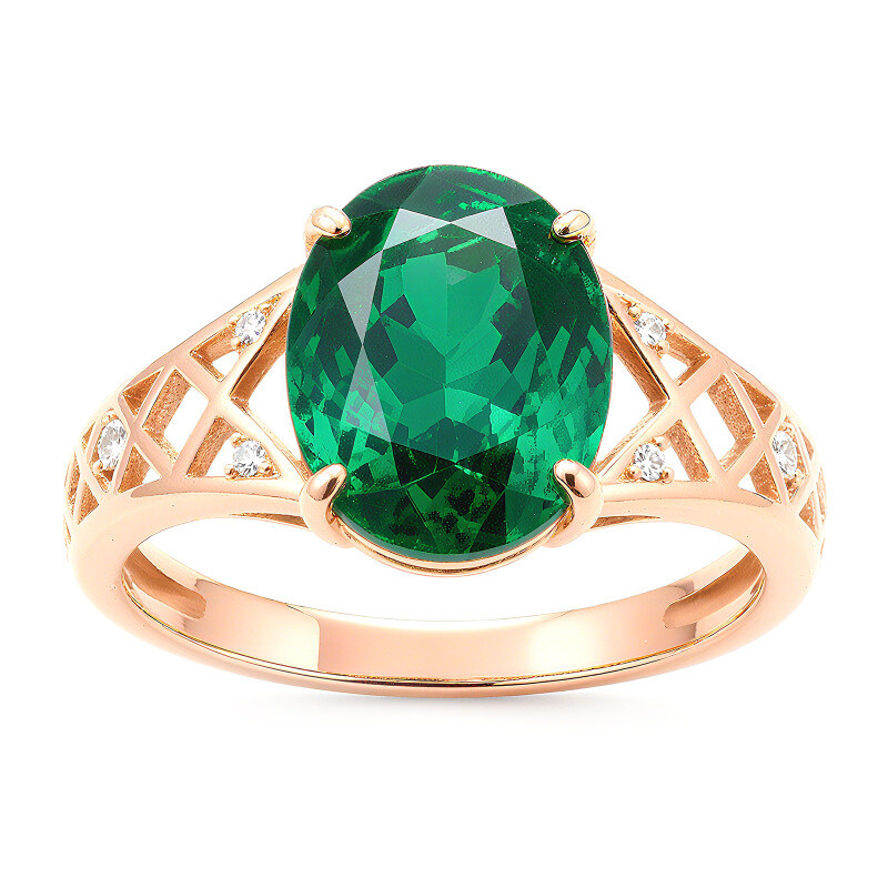 14K White Gold Oval Cut Emerald Engagement Ring-3