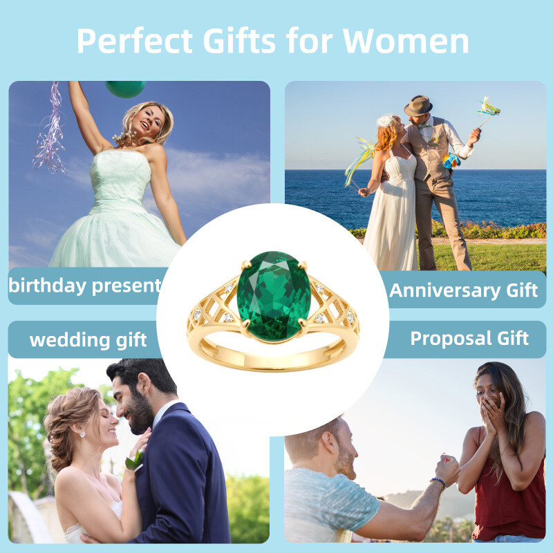 14K White Gold Oval Cut Emerald Engagement Ring-6