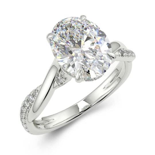 Bague de fiançailles en or blanc 10K avec moissanite taillée en ovale