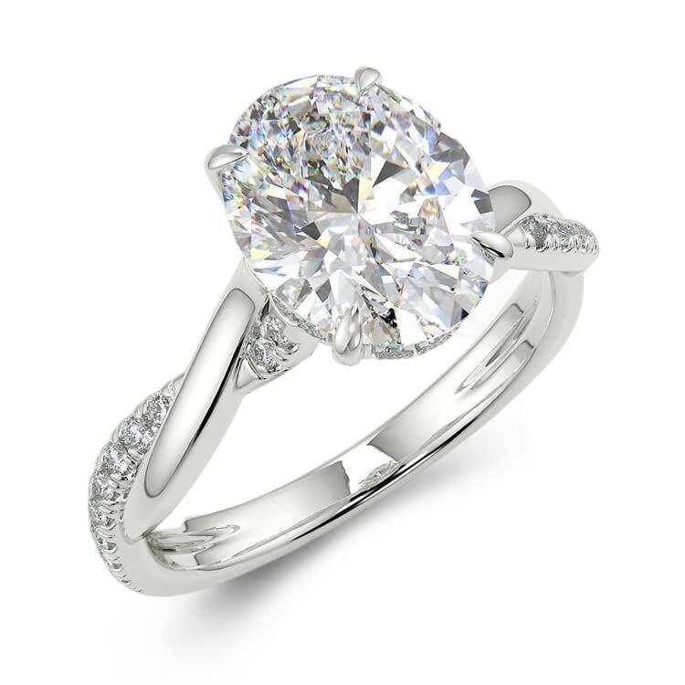 Bague de fiançailles en or blanc 10K avec moissanite taillée en ovale-1