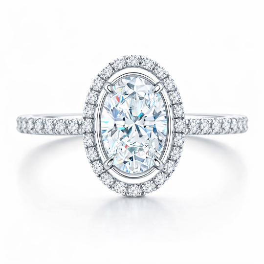 Bague de fiançailles en or blanc 10K avec moissanite taillée en ovale