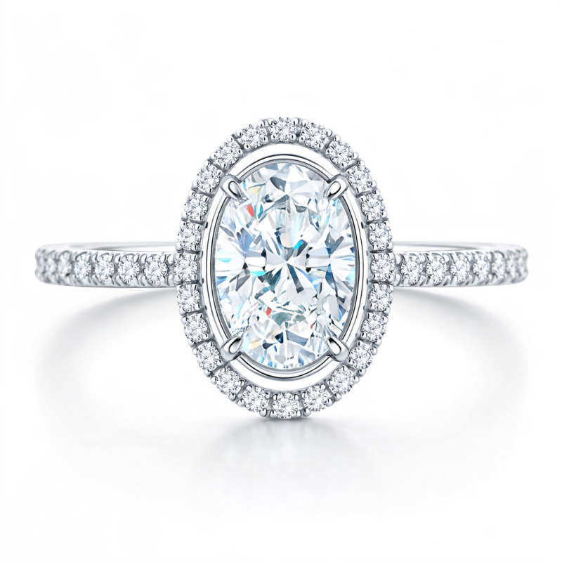 18K White Gold Oval Cut Moissanite Engagement Ring-1