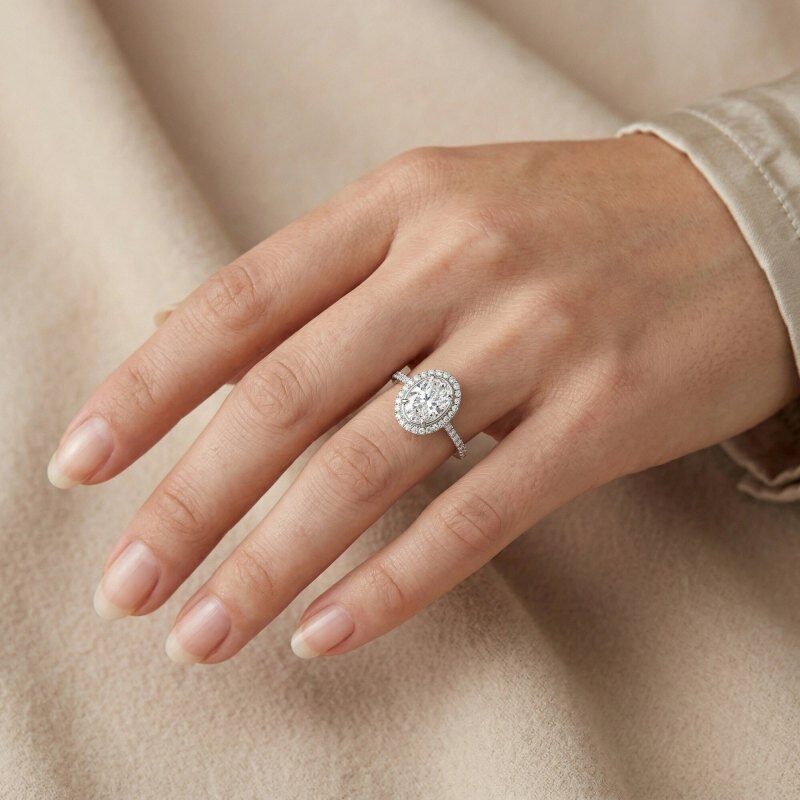 18K White Gold Oval Cut Moissanite Engagement Ring-2