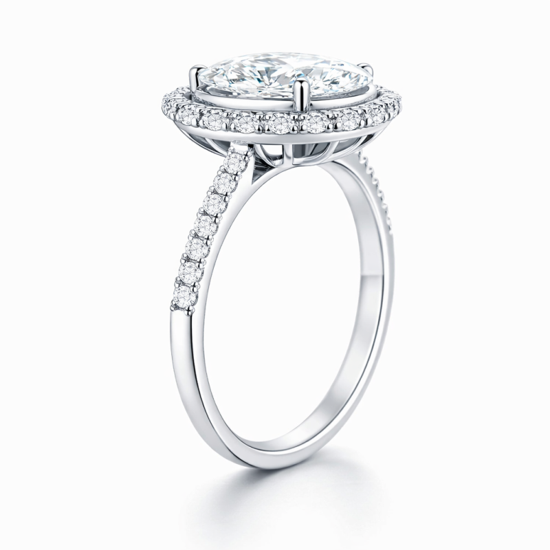 18K White Gold Oval Cut Moissanite Engagement Ring-3
