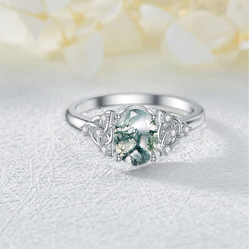 Anillo de oro rosa de 10 quilates con forma ovalada de ágata musgosa con grabado personali-5