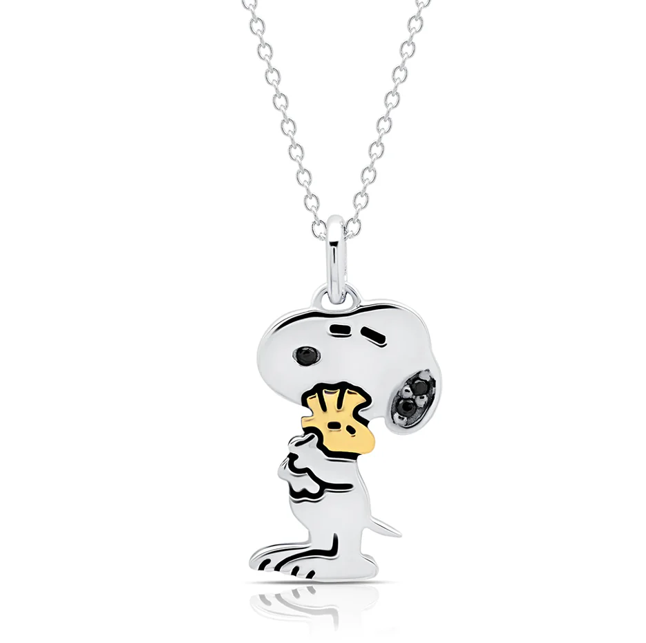 Collar de plata de ley con Peanuts, Snoopy y Woodstock-1