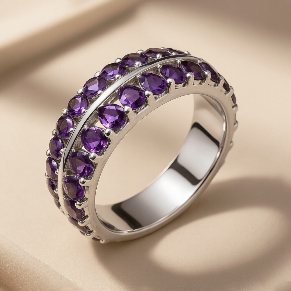 Bague en Or Blanc 14K avec Améthyste taillée en poire-4