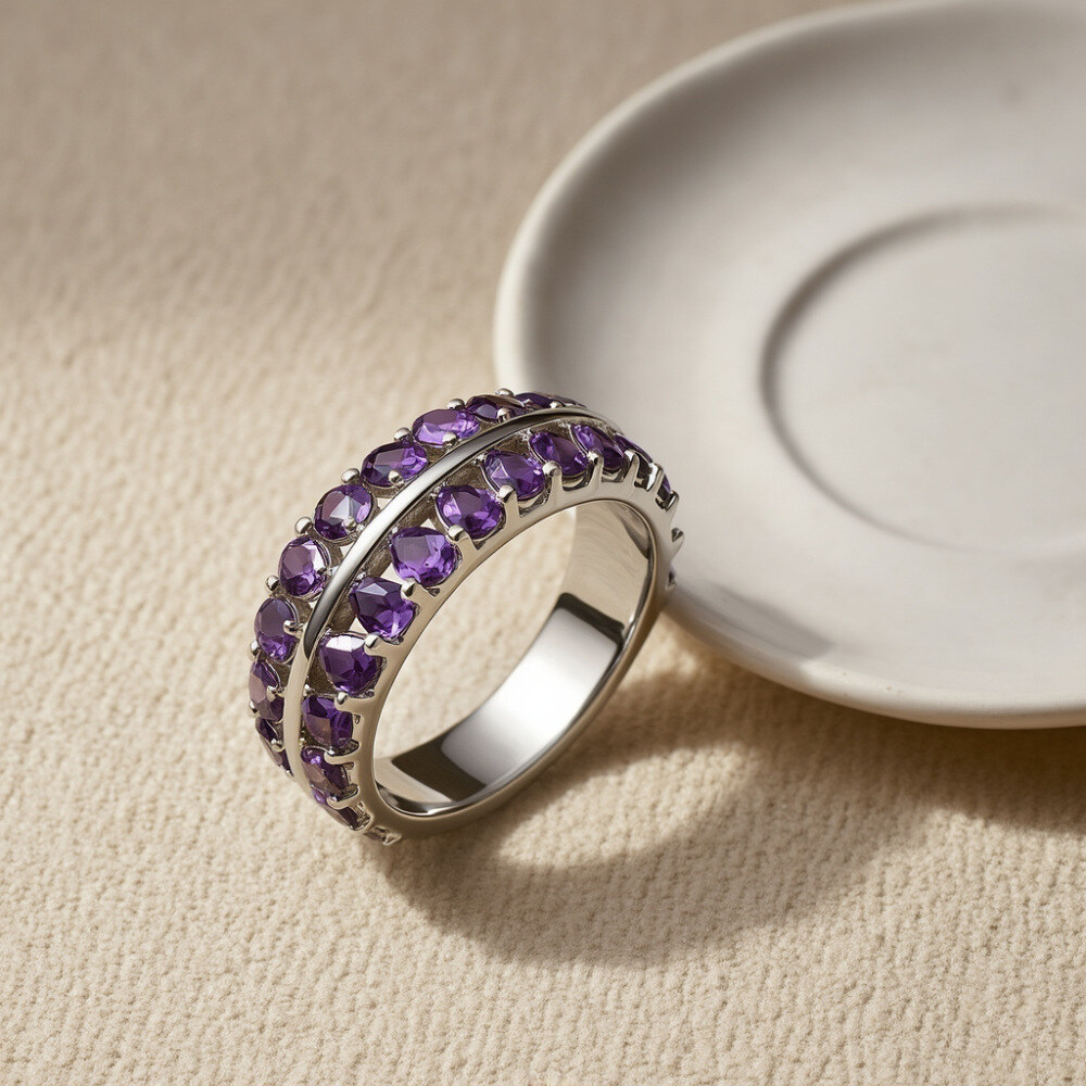Bague en Or Blanc 14K avec Améthyste taillée en poire-5