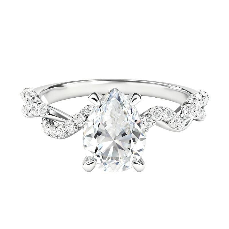 10K White Gold Pear Cut Lab Created Diamond Custom Engagement Ring D Color VVS1-VS1 Clarity 3EX IGI Certified-3
