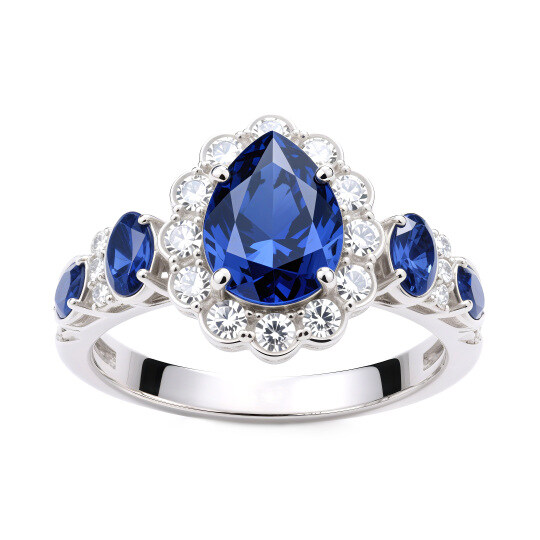 14K Or Blanc Coupe en Poire Saphir Bague de Fiançailles