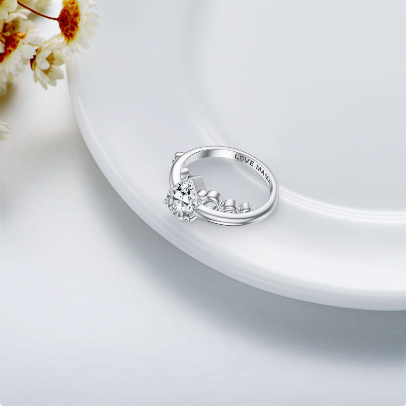 10K White Gold Pear Shaped Moissanite Drop Shape Wedding Ring-4