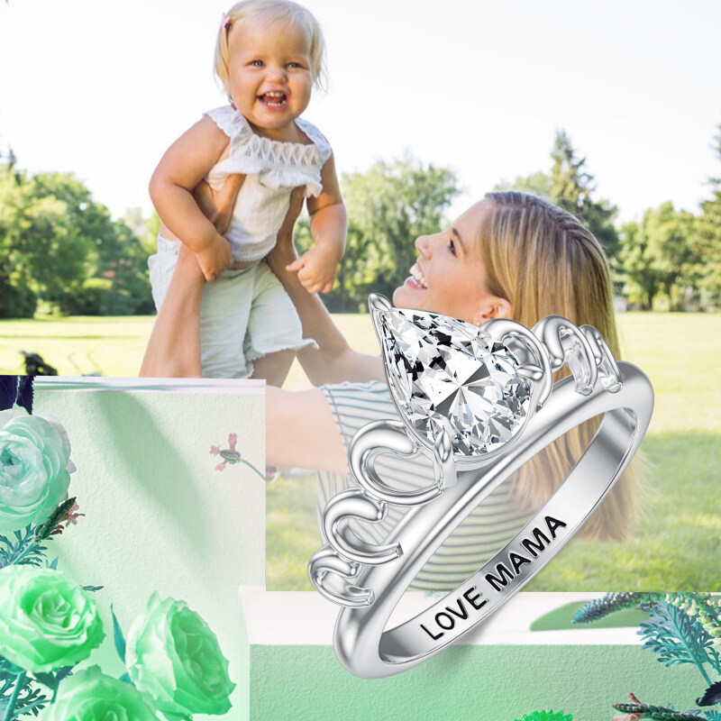 10K White Gold Pear Shaped Moissanite Drop Shape Wedding Ring-5