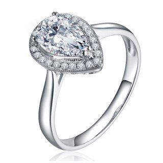 14K White Gold Pear Shaped Moissanite Ring-34