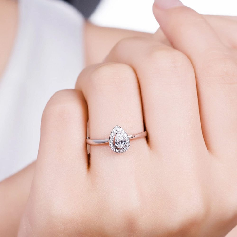 10K White Gold Pear Shaped Moissanite Ring-2