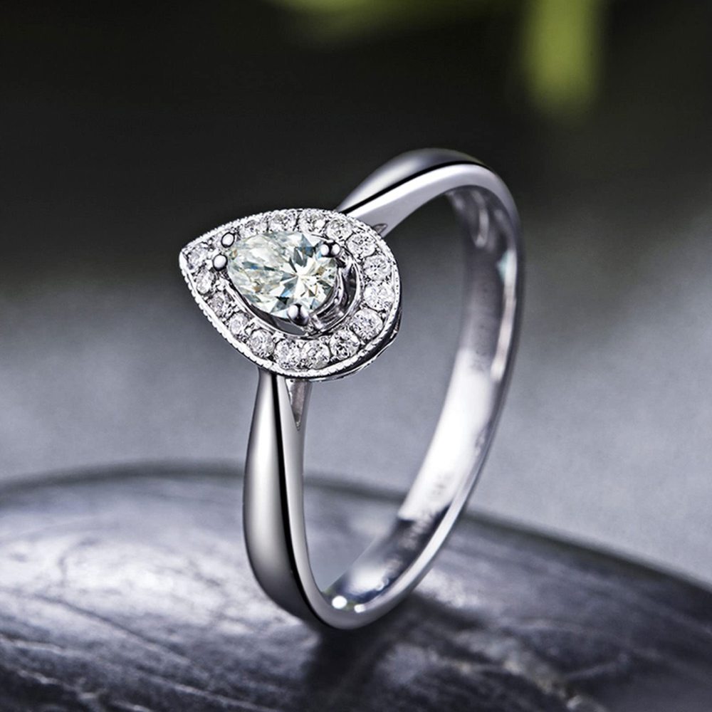 10K White Gold Pear Shaped Moissanite Ring-4