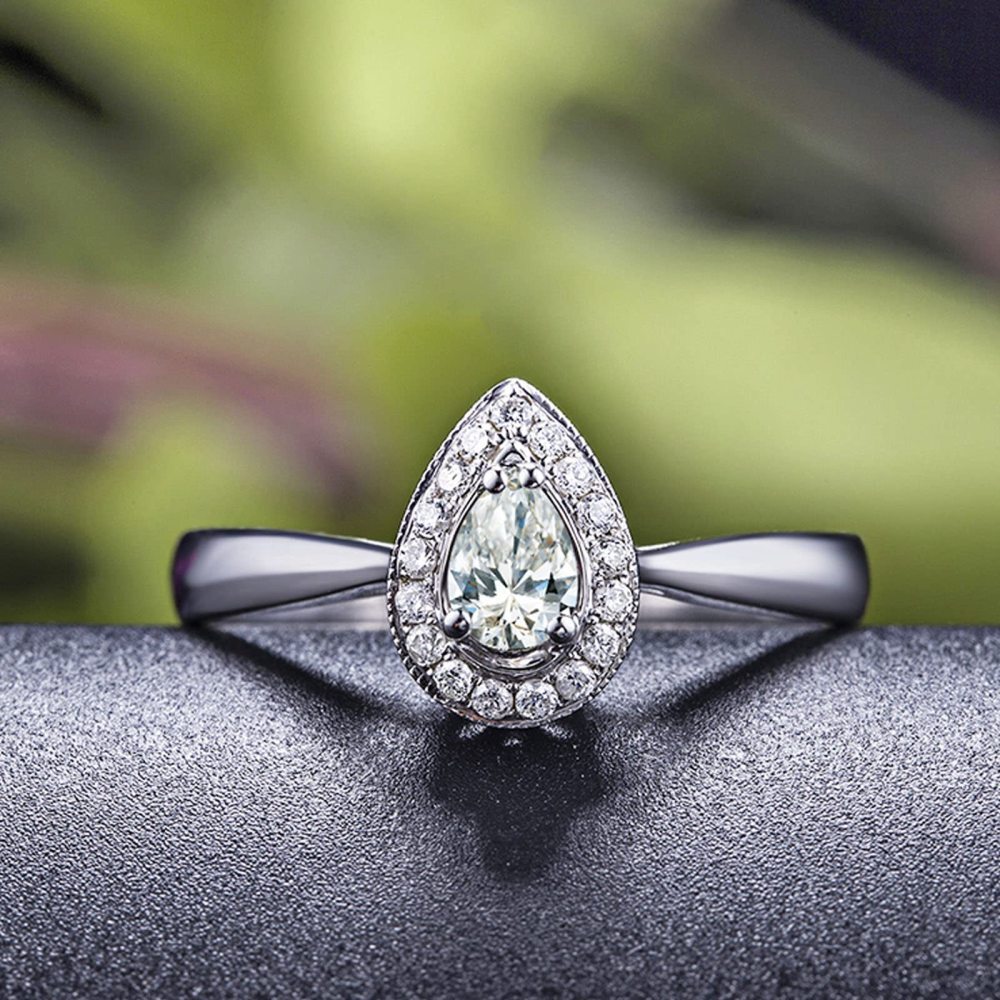 10K White Gold Pear Shaped Moissanite Ring-5