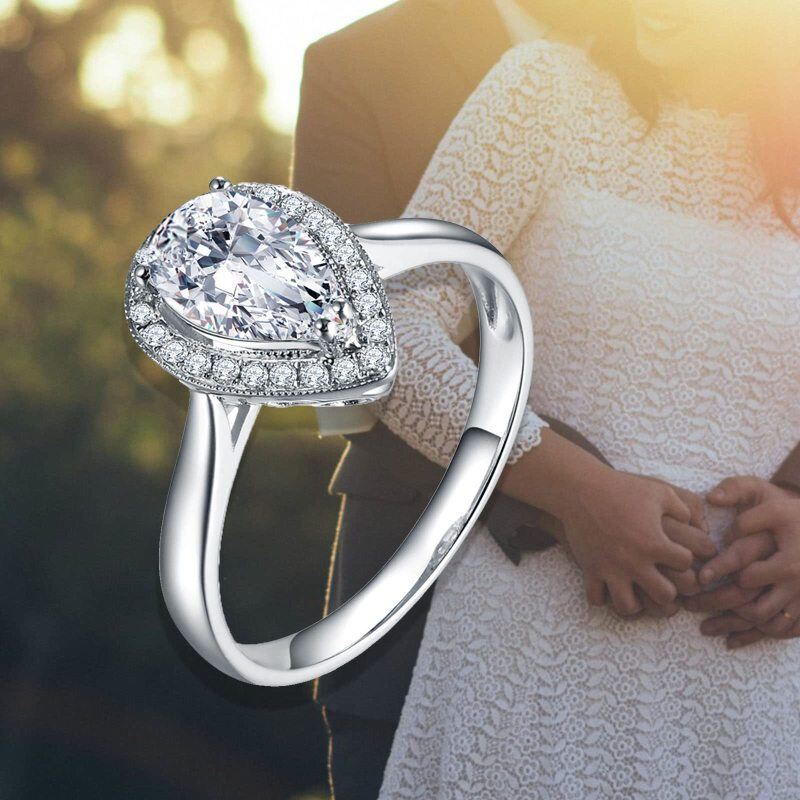 Anel de moissanite em forma de pêra de ouro branco 18K-5