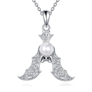 14K White Gold Pearl Bat Halloween Birthday Christmas Jewelry Pendant Necklace-3