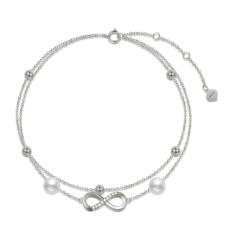 14K White Gold Pearl Bead & Infinity Symbol Charm Bracelet-3