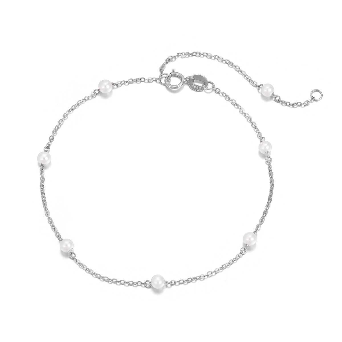 Pulseira com pingente de pérola em ouro branco 14K-1