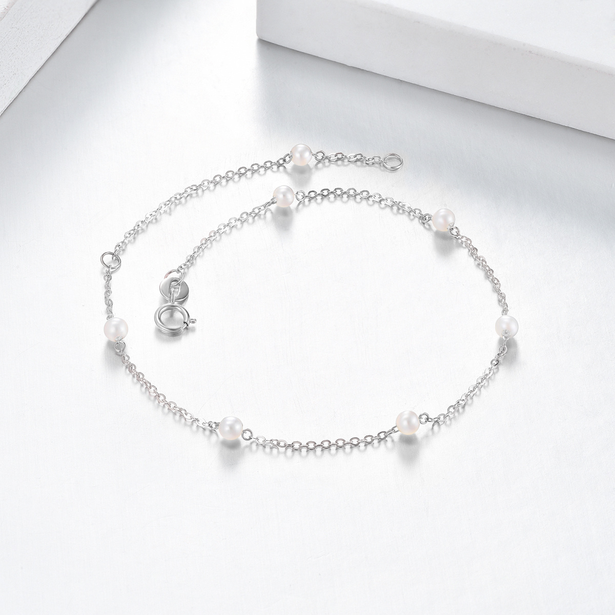 14K White Gold Pearl Charm Bracelet-4