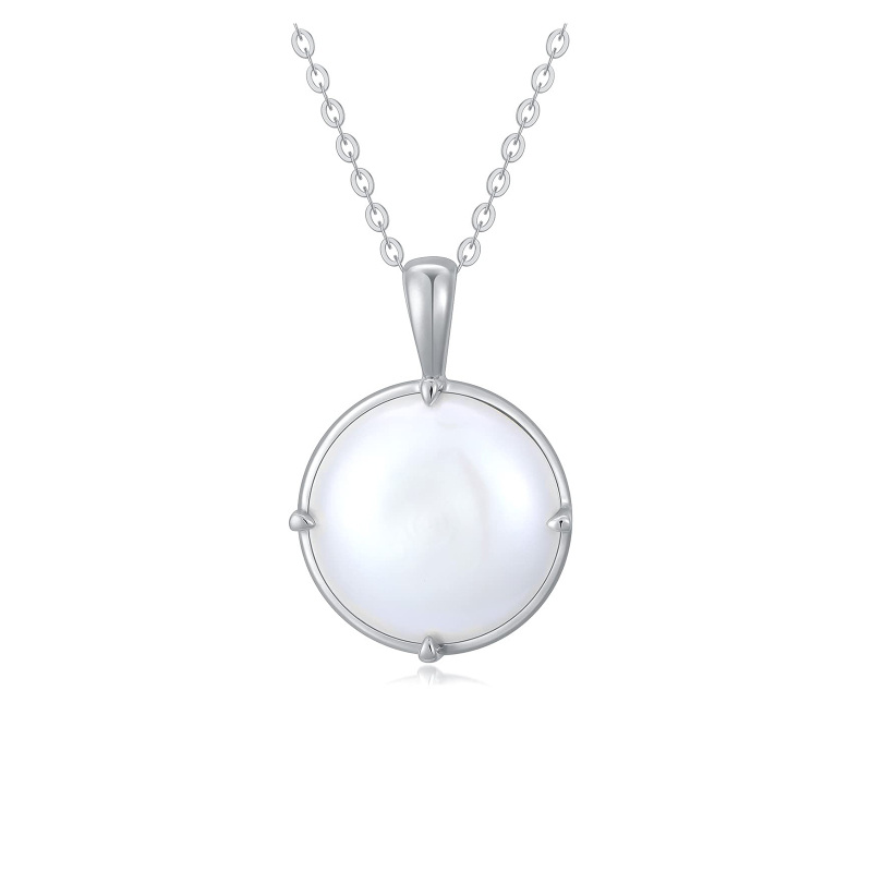 10K White Gold Pearl Spherical Pendant Necklace-2