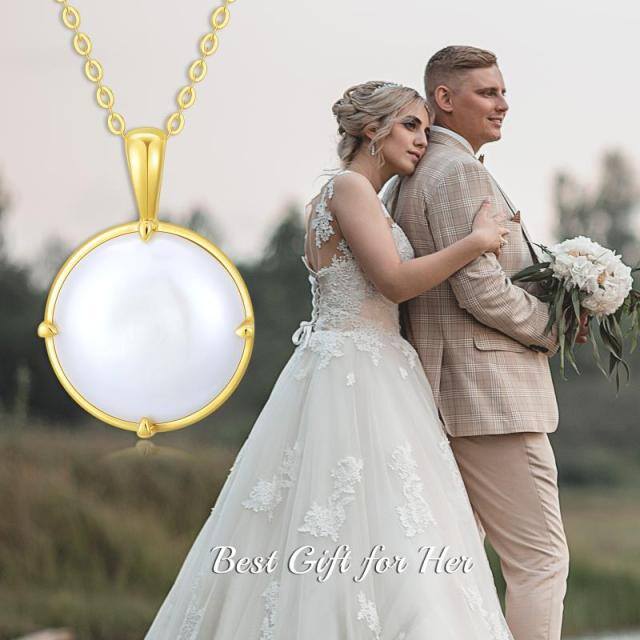 Collier à pendentif sphérique en perles en or blanc 14K-3