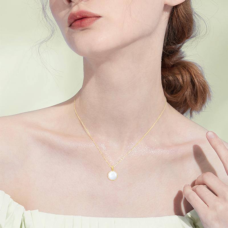 Collier à pendentif sphérique en perles en or blanc 14K-4