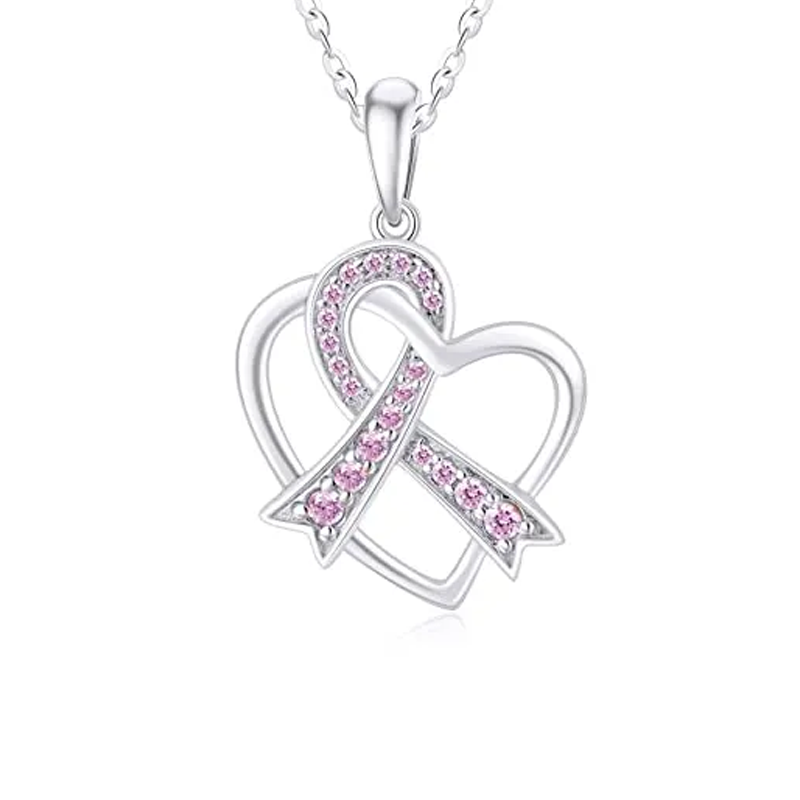 10K White Gold Personalized Birthstone & Bow Heart Necklace for Women-1