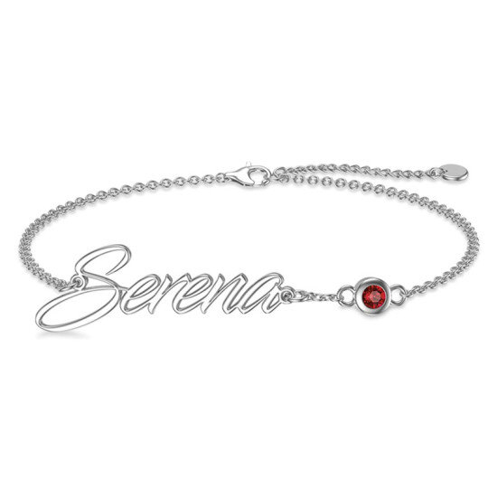 10K White Gold Personalized Birthstone Classic Name Bracelet Nameplate Jewelry For Women