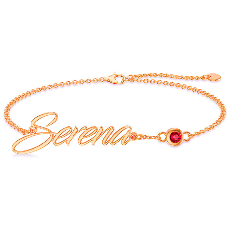 14K Rose Gold Cubic Zirconia Personalized Birthstone & Personalized Classic Name Identification Bracelet-1