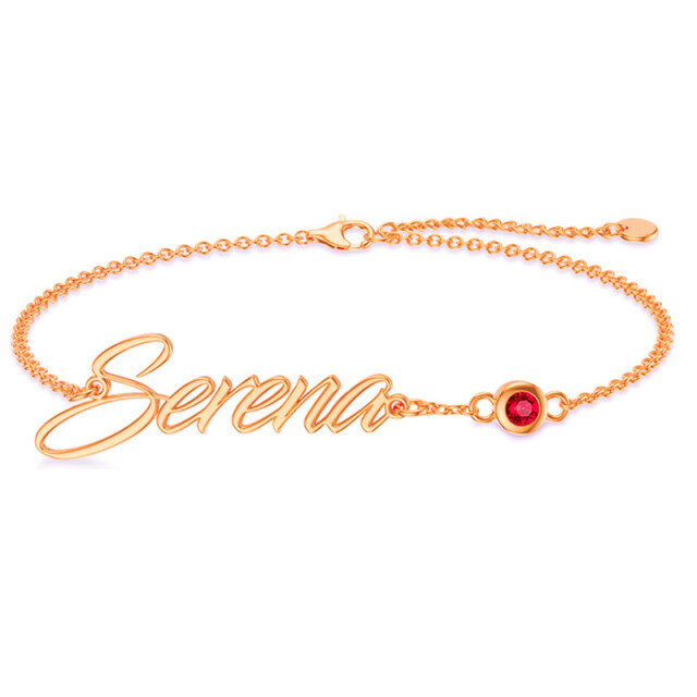 Bracciale personalizzato con pietra di nascita e nome classico personalizzato in oro rosa 14K Cubic Zirconia-1