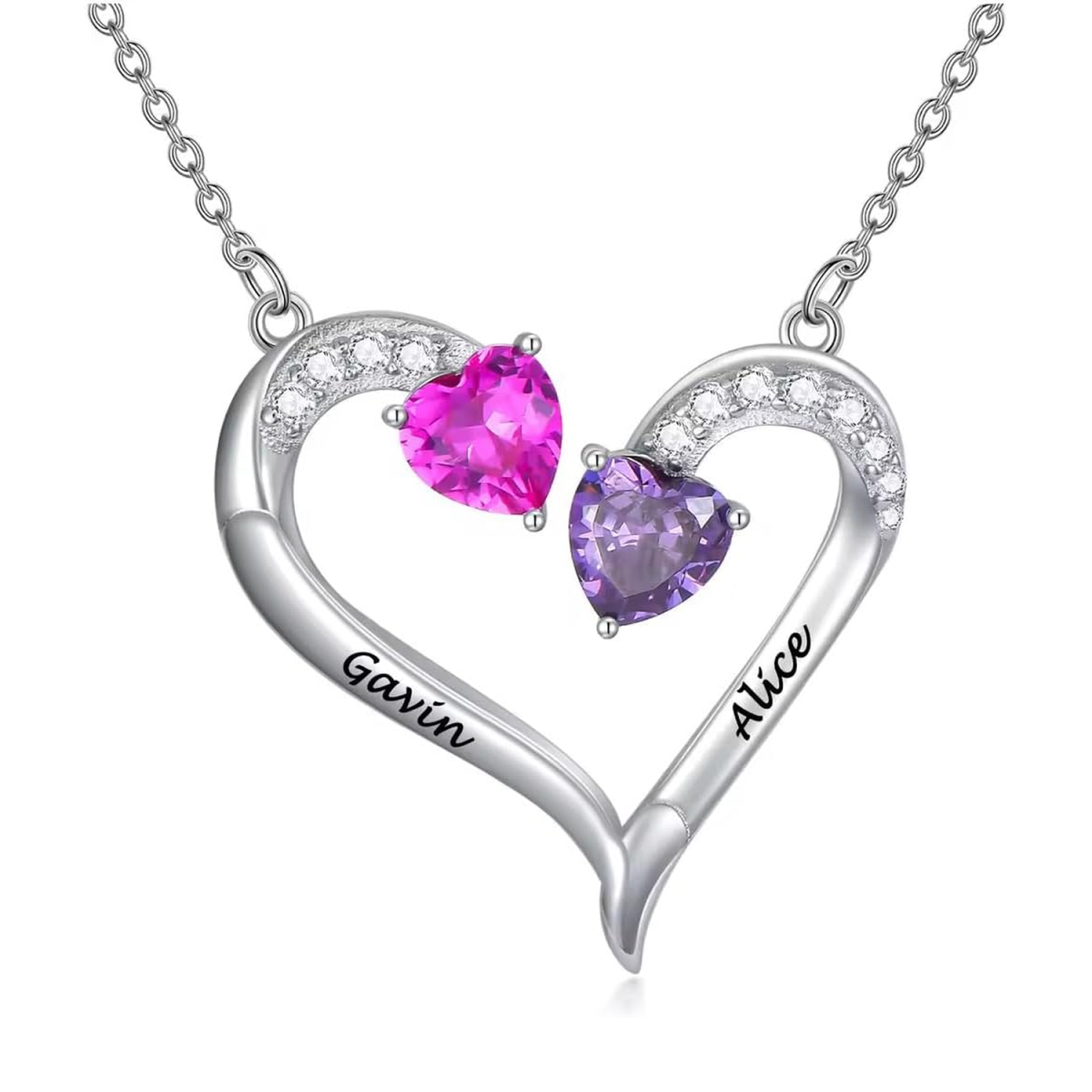 14K White Gold Personalized Birthstone Custom Couple Mother & Sisters Necklace-1