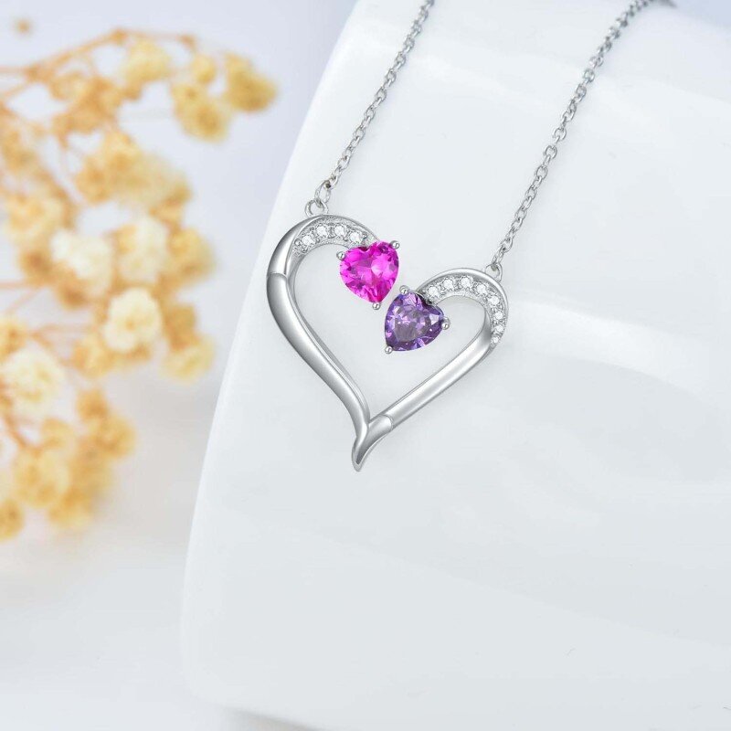 Colar com pendente personalizado em ouro rosa 10K com zircónias cúbicas e pedra de nascimento, ideal para casais, mães e irmãs.-2