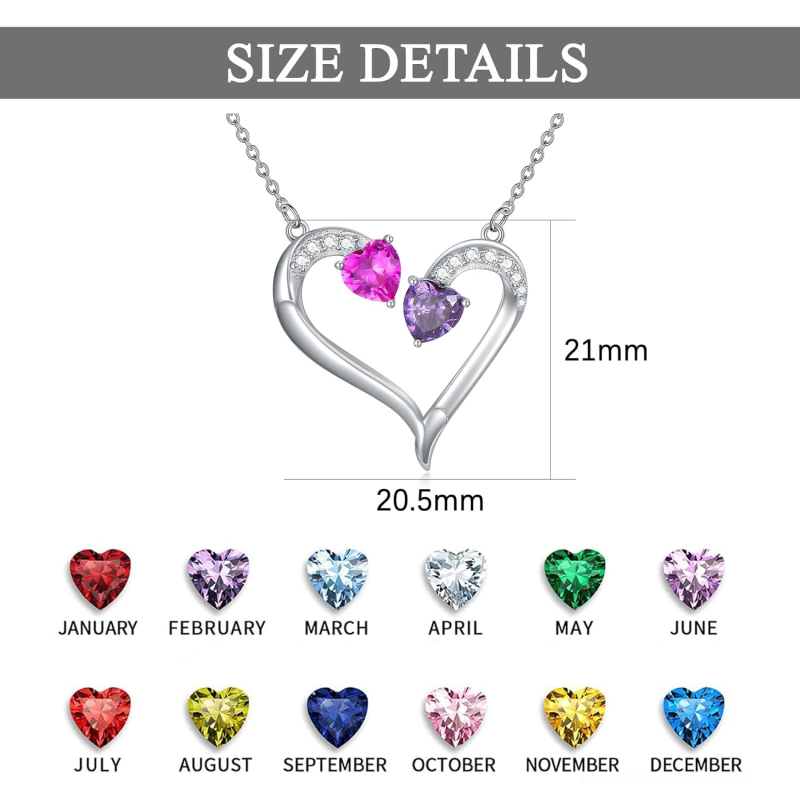 Colar com pendente personalizado em ouro rosa 10K com zircónias cúbicas e pedra de nascimento, ideal para casais, mães e irmãs.-4