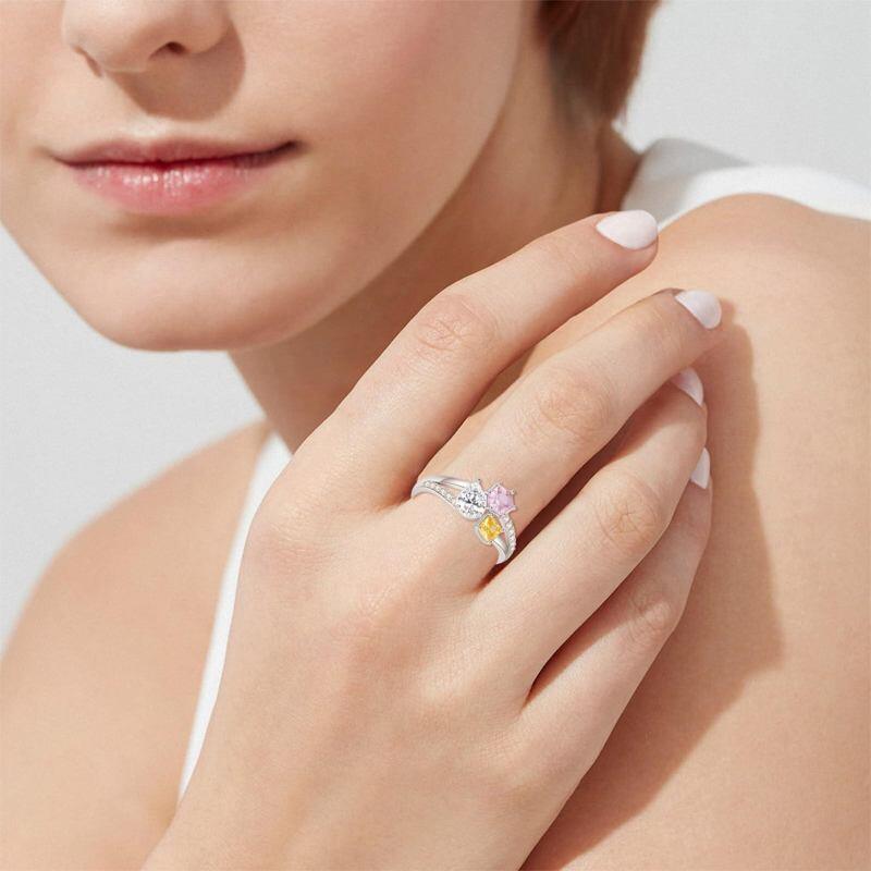 14K White Gold Personalized Birthstone Engagement Ring-2